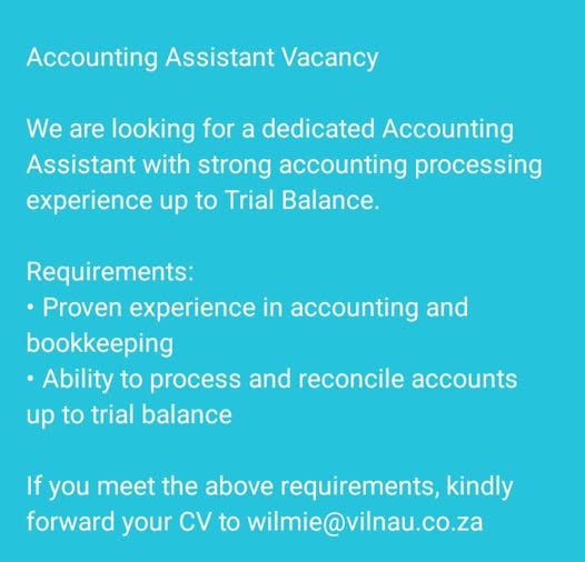 Accounting Assistant vacancy Klerksdorp