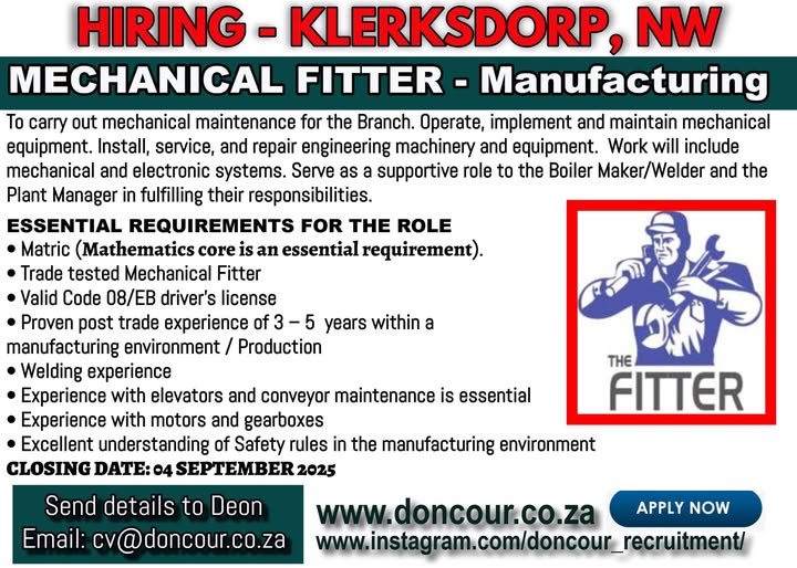 Fitter vacancy in Klerksdorp