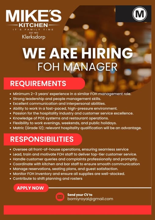 FOH Manager - Klerksdorp
