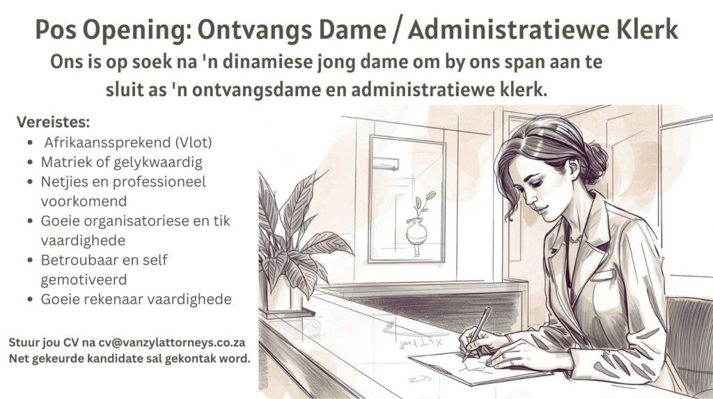 Receptionist admin clerk klerksdorp