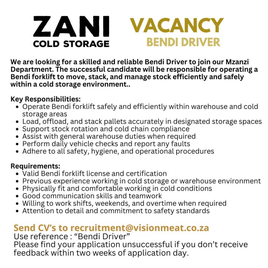 Bendi Forklift Driver - Klerksdorp