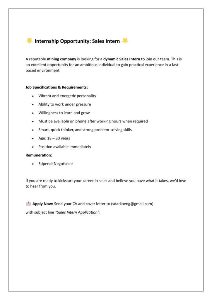 sales internship klerksdorp