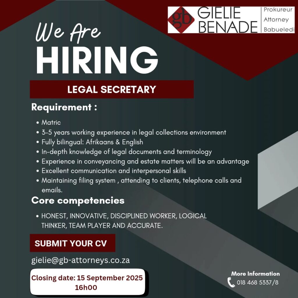 legal secretary klerksdorp