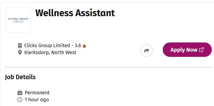 Wellness Assistant vacancy Klerksdorp