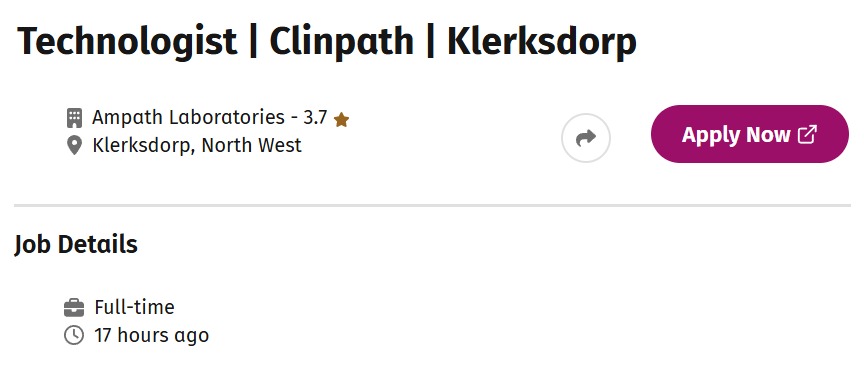 Vacacny Technologist | Clinpath | Klerksdorp