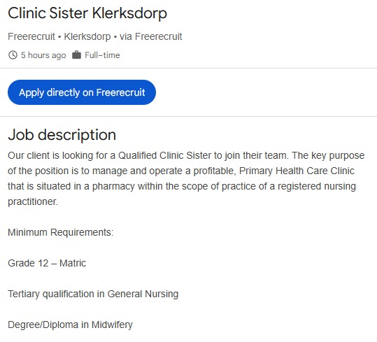 Circuit Sister vacancy Klerksdorp