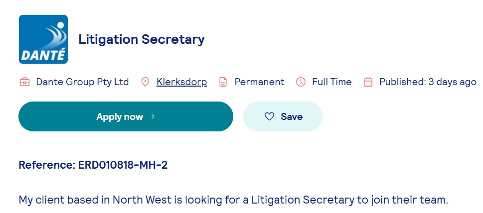 litigation secretary - klerksdorp