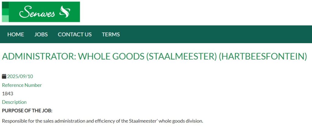 Administrator: Whole Goods (Staalmeester) (Hartbeesfontein)