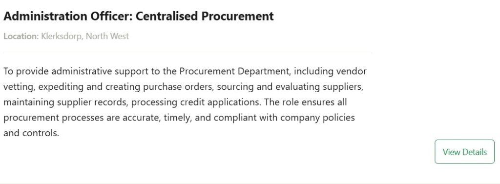 administration officer vacancy klerksdorp