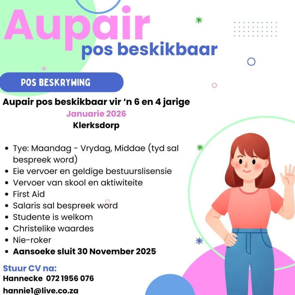 au pair 2026 vacancy klerksdorp