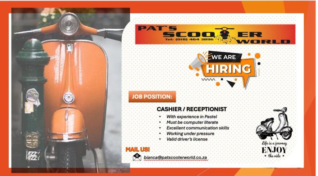 cashier receptionist vacancy klerksdorp