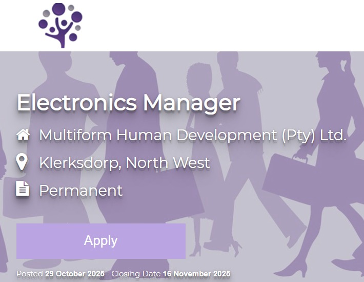 electronics manager vacancy klerksdorp