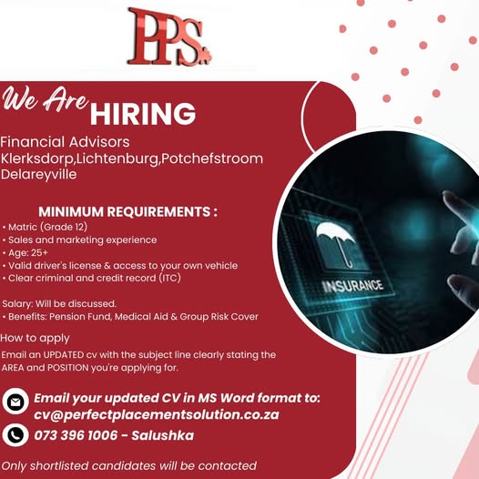 financial advisors vacancy klerksdorp