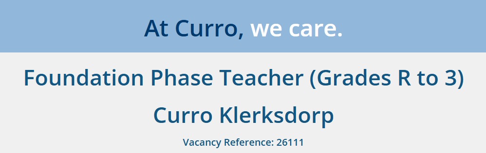 foundation phase teacher vacancy klerksdorp