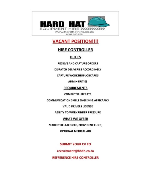 hire conroller vacancy klerksdorp