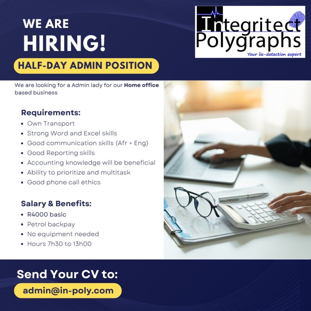 half day admin vacancy klerksdorp