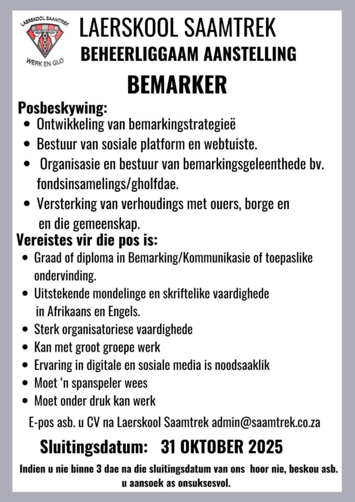 marketer vacancy klerksdorp