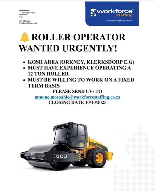 roller operator vacancy klerksdorp