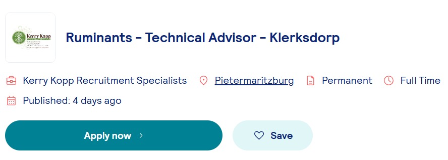 ruminants technical advisor klerksdorp vacancy