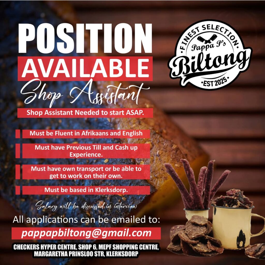 shop assistant vacancy klerksdorp