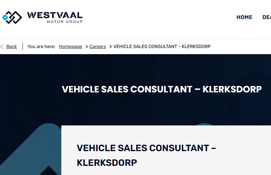 vehicle sales consultant vacancy klerksdorp