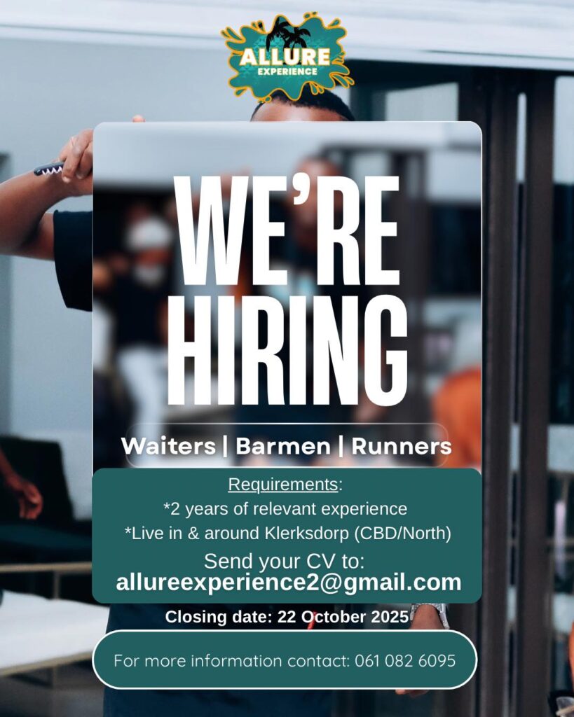 waiters, barmen, runners vacancy klerksdorp