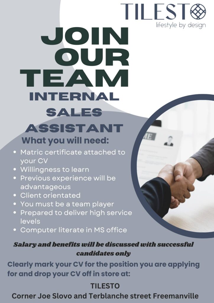 internal sales assistant vacancy klerksdorp