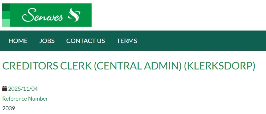 creditors clerk vacancy klerksdorp