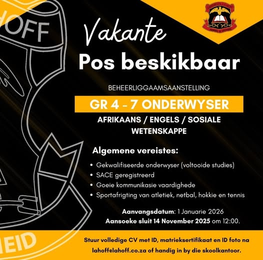 gr 4 7 teacher vacancy klerksdorp