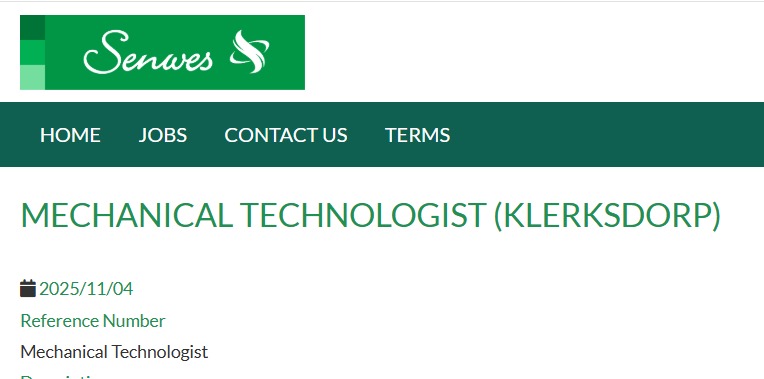 mechanical technologist vacancy klerksdorp