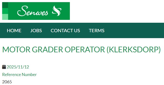 motoer grader operator klerksdorp vacancy