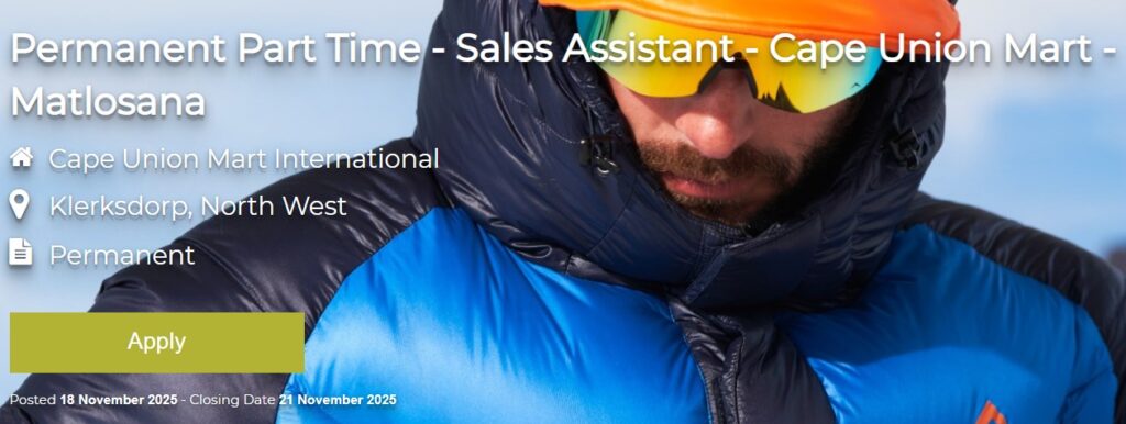 permanent part time sales assistant vacancy klerksdorp