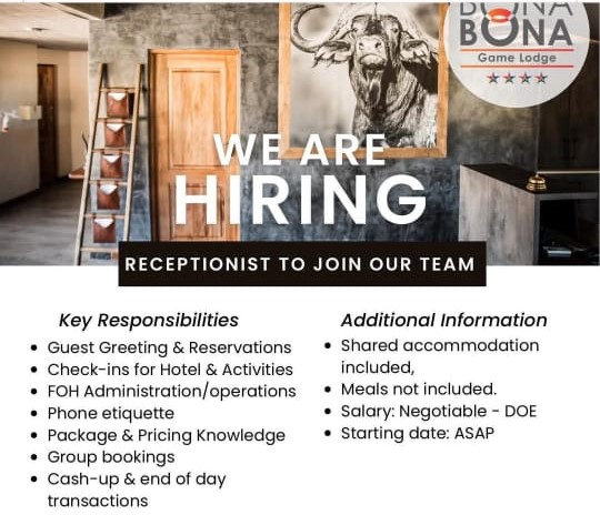 receptionist vacancy klerksdorp