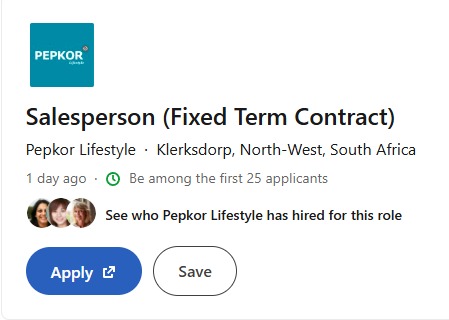 salesperson vacancy klerksdorp
