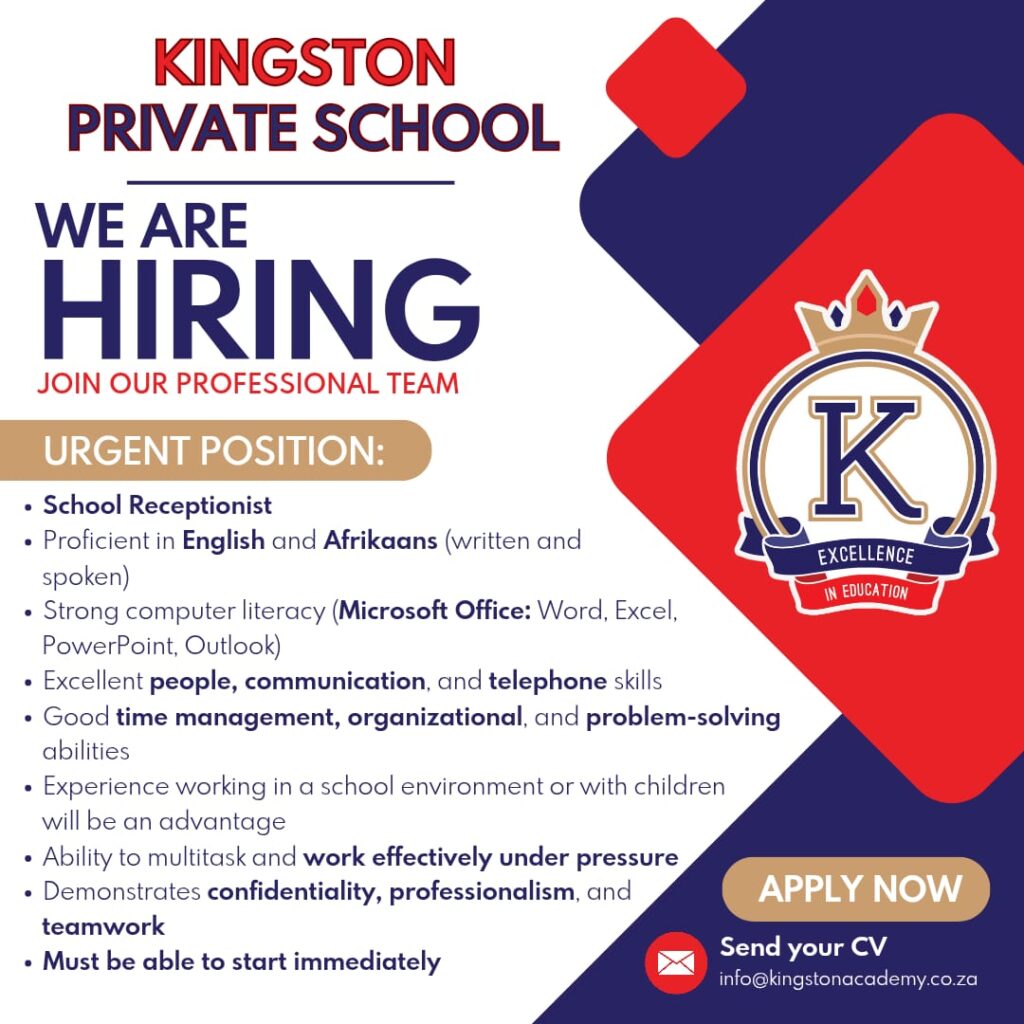 school receptionist vacancy klerksdorp