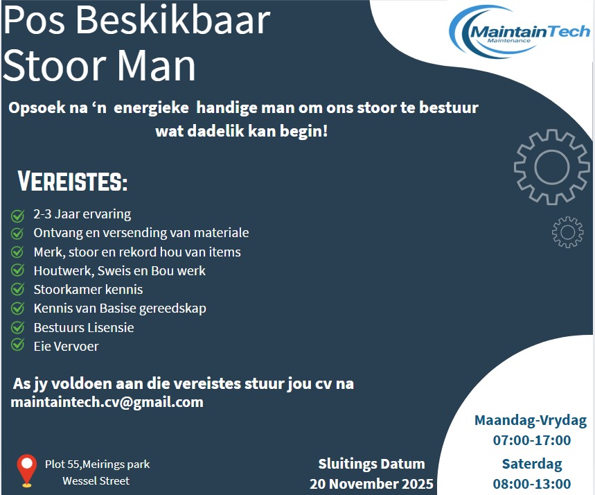 storeman vacancy klerksdorp