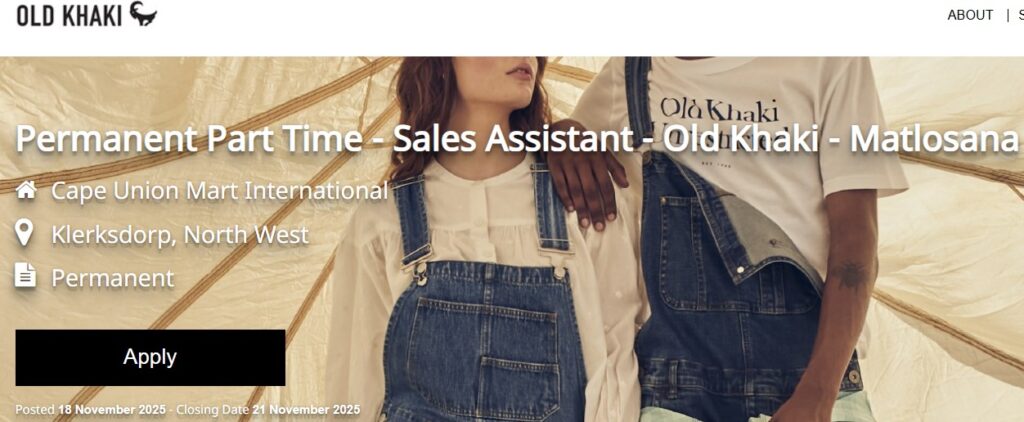 permanent part time ales assistant vacancy klerksdorp