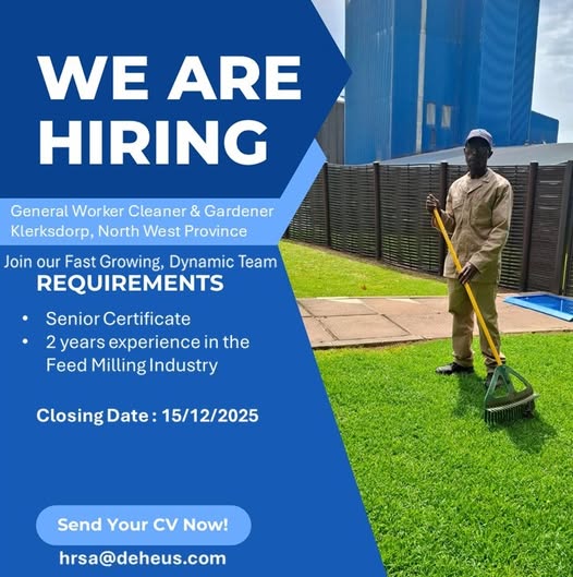 cleaner & gardener vacancy klerksdorp