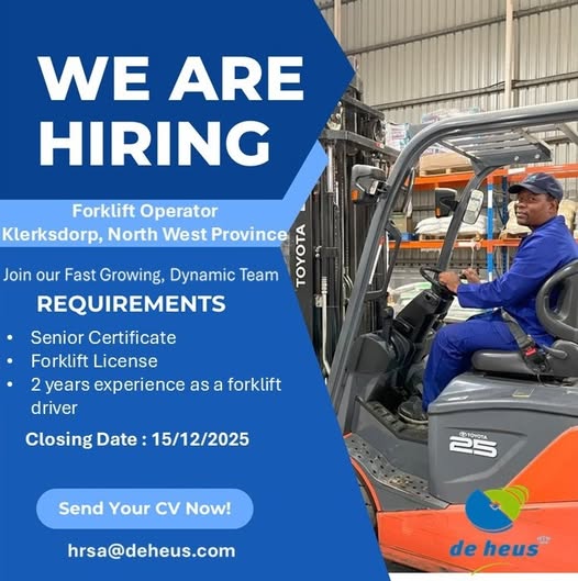 forklift operator vacancy klerksdorp