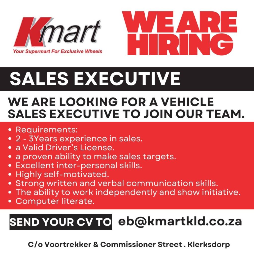 sales executive vacancy klerksdorp