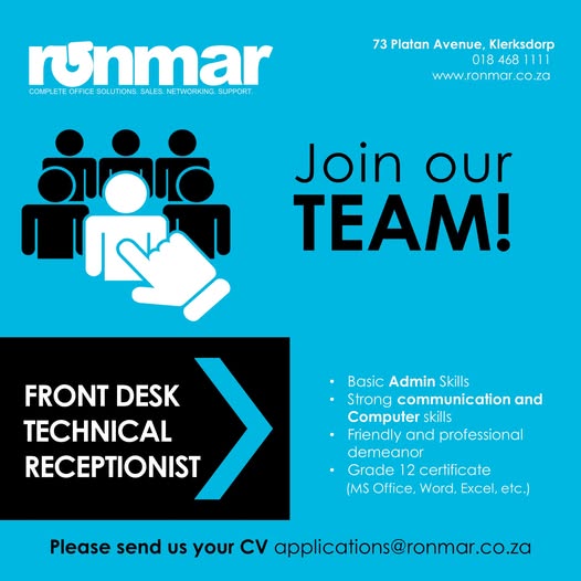 technical receptionist vacancy klerksdorp