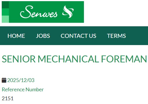 senior mechanical foreman vacancy klerksdorp