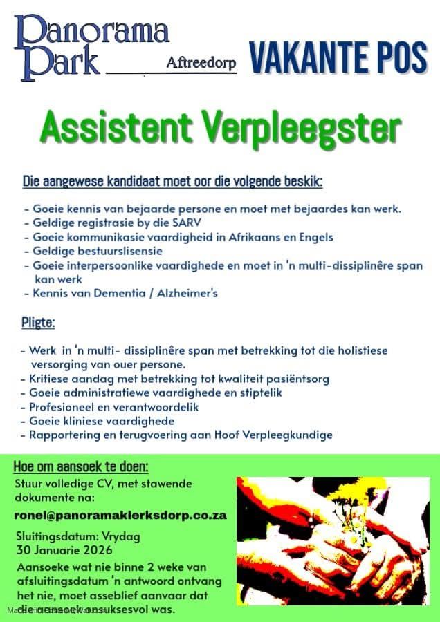 Assistant Nurse Klerksdorp vacancy