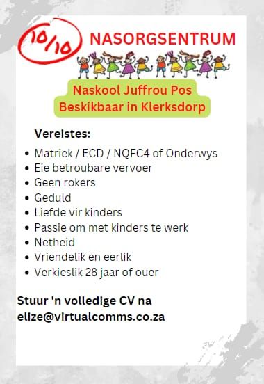 Aftercare Teacher - Klerksdorp vacancy