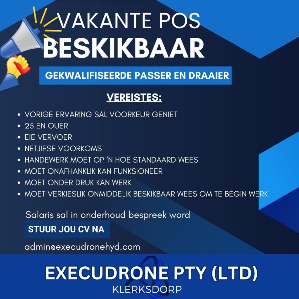 Qualified Fitter and Turner Klerksdorp vacancy