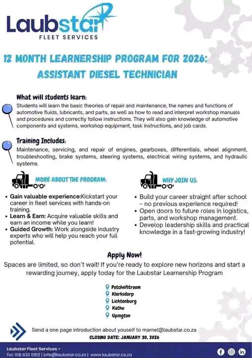 12-Month Learnership Programme 2026 – Assistant Diesel Technician