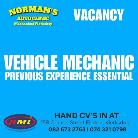 Vehicle mechanic vacancy klerksdorp