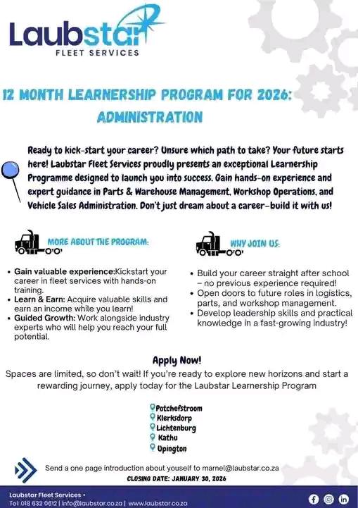 12-Month Learnership Programme 2026 – Administration