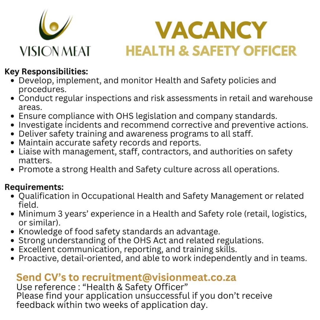 Health and Safety Officer – Klerksdorp vacancy