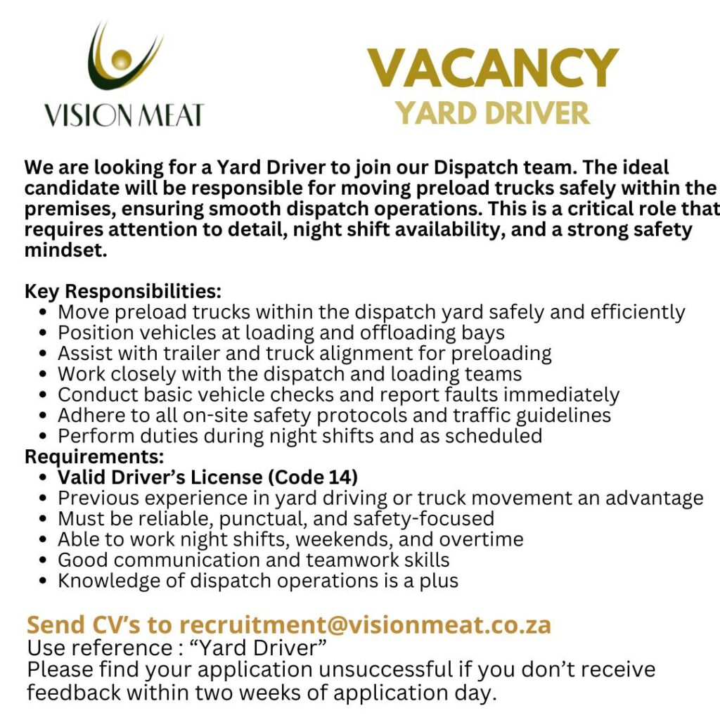 Yard Driver – Klerksdorp vacancy